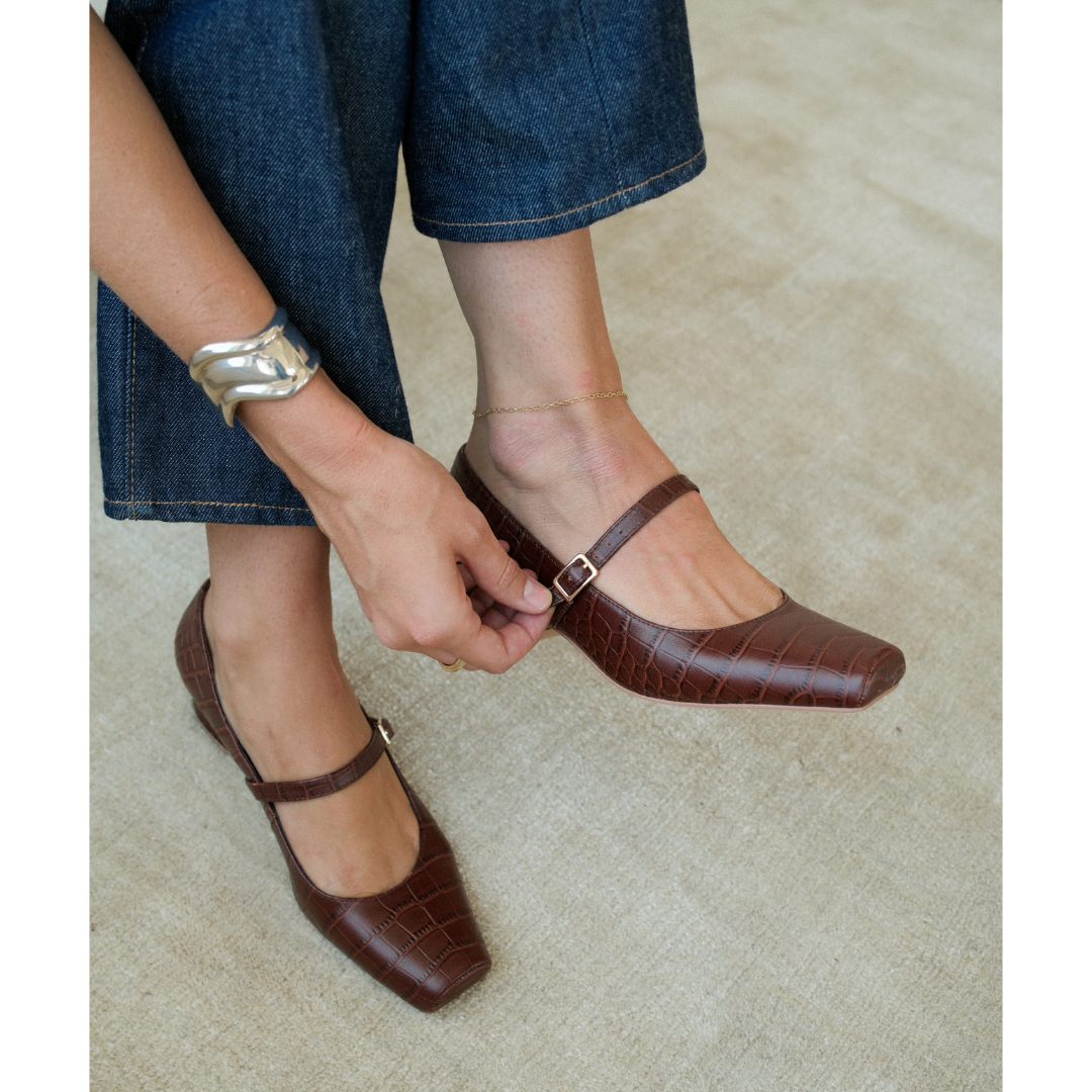 Matisse Footwear Mirabelle mary jane heel Coffee Croc Print