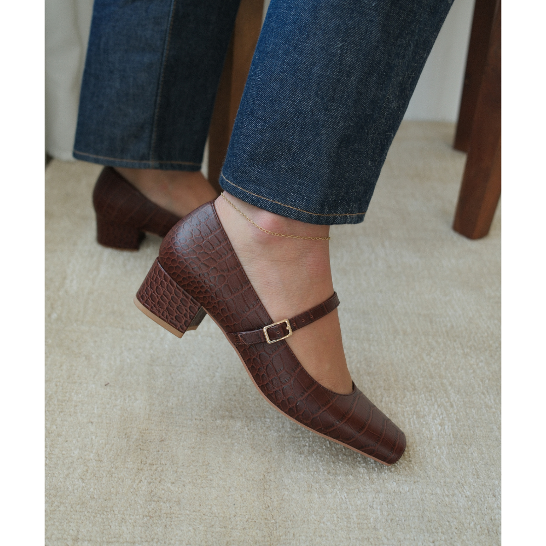Matisse Footwear Mirabelle mary jane heel Coffee Croc Print